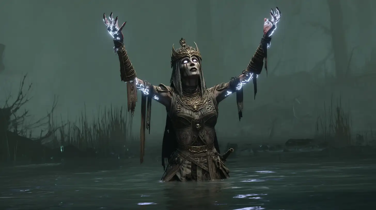 Blood Wave Necromancer Stands Amidst The Aftermath Of The Last Wave
